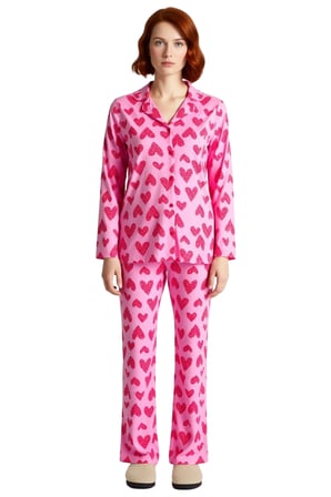 Kadın Kalp Desenli Pijama Takımı Fonksiyonel Dayanıklı Kaliteli Konforlu Estetik Premium Şık