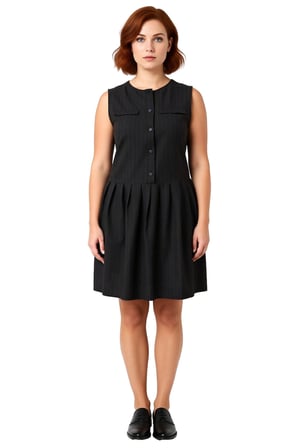 Kadın Çizgili Dokuma Jile Elbise Düğme Detaylı Kolsuz Mini Model İlkbahar Sonbahar Şıklığı