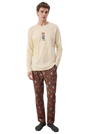 Erkek Ayıcık Desenli Bisiklet Yaka Pijama Takımı Fonksiyonel Dayanıklı Kaliteli Konforlu Şık