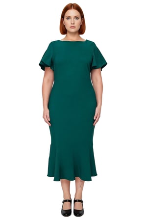 Kadın Büyük Beden Bodycon Midi Elbise Melek Kol Dokuma Kumaş Bisiklet Yaka Şık Günlük Stile Uygun