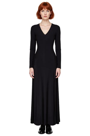 Kadın Maxi Bodycon Kalıp V Yaka Uzun Kollu Düz Desen Yırtmaç Detaylı Şık Modern Örme Elbise