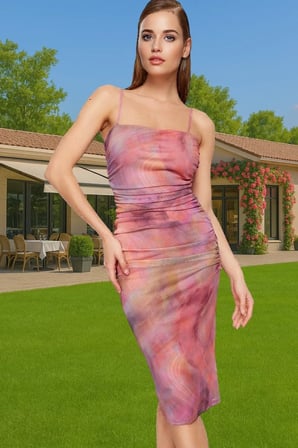 Kadın Bodycon Midi Örme Abiye Elbise Soyut Desenli Yazlık Balo Elbisesi Yaz Aylarının Vazgeçilmezi