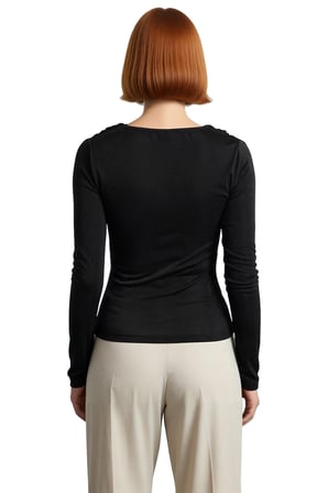 Kadın Degaje Yaka Buzzy Örme Esnek Fitted Uzun Kol Bluz Günlük Şık Smart Tasarım Kaliteli