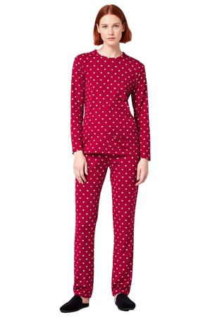 Kadın Kalp ve Puantiye Desenli Pamuklu Pijama Takımı Fonksiyonel Dayanıklı Kaliteli Modern