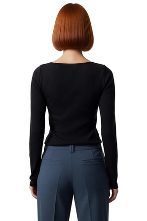 Kadın Fitted Bisiklet Yaka Uzun Kollu Düğmeli Haki Renk Esnek Dokuma Bluz Günlük Kış Modası İçin