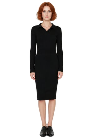 Kadın Triko Bodycon Midi Uzun Kol Polo Yaka Düz Elbise Şık ve Konforlu Kışlık Günlük Giyim