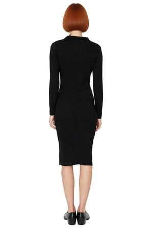 Kadın Triko Bodycon Midi Uzun Kol Polo Yaka Düz Elbise Şık ve Konforlu Kışlık Günlük Giyim
