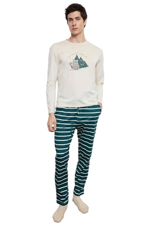 Erkek Yılbaşı Temalı Bisiklet Yaka Pijama Takımı Fonksiyonel Dayanıklı Kaliteli Konforlu Şık