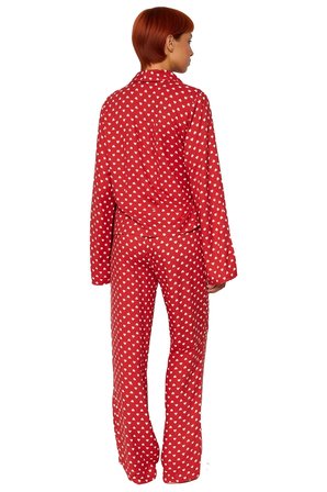 Kadın Kalp Desenli Viskon Pijama Takımı Fonksiyonel Dayanıklı Kaliteli Konforlu Estetik Şık
