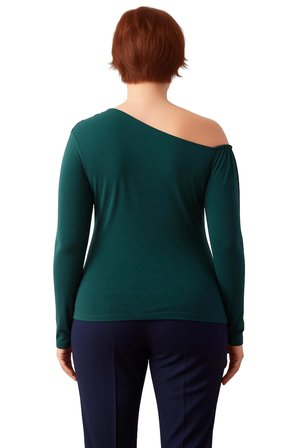 Kadın Asimetrik Yaka Büzgülü Sandy Dokuma Polyester Bluz Günlük Kullanıma Uygun Uzun Kollu