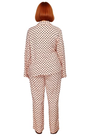 Kadın Kalp Desenli V Yaka Uzun Kollu Pijama Takımı Fonksiyonel Dayanıklı Kaliteli Konforlu