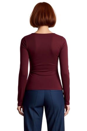 Kadın Bordo Kare Yaka Fitted Uzun Kollu Bluz Likralı Penye Süprem Dokuma Kışlık Casual Giyim İçin