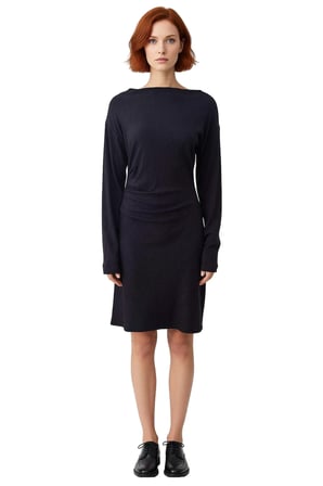 Kadın Bodycon Kaşkorse Düşük Kol Kayık Yaka Mini Elbise Büzgü Detaylı Kışlık Şık Günlük Stile Uygun