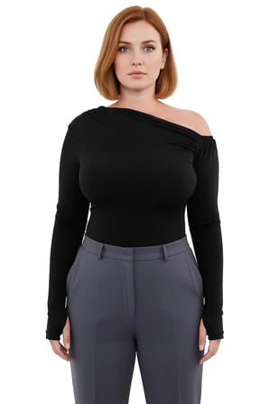Kadın Asimetrik Yaka Büzgülü Sandy Dokuma Polyester Bluz Günlük Kullanıma Uygun Uzun Kollu
