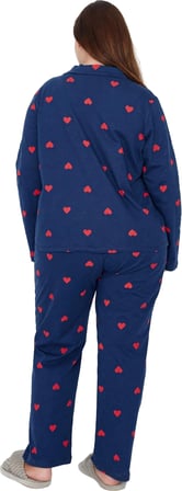 Kadin Kirmizi Kalp Desenli Gömlek Yaka Pijama Takımı Fonksiyonel Dayanıklı Kaliteli Modern