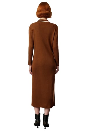 Kadın Polo Yaka Triko Elbise Shift Kalıp Standart Uzun Kol Maxi Boy Rahat Günlük Şık Kombinler İçin