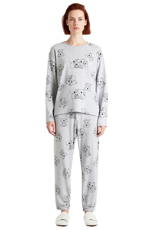 Kadın Koala Desenli Melanj Pijama Takımı Fonksiyonel Dayanıklı Kaliteli Konforlu Estetik Şık