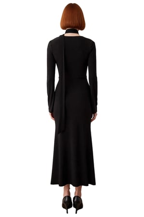 Kadın Bodycon Kalıp V Yaka Kuşak Detaylı Maxi Elbise Uzun Kollu Kış Şık Akşam Davetleri İçin