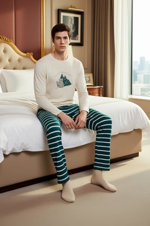Erkek Yılbaşı Temalı Bisiklet Yaka Pijama Takımı Fonksiyonel Dayanıklı Kaliteli Konforlu Şık
