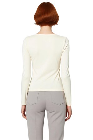Kadın Gri Kare Yaka Fitted Uzun Kollu Pamuklu Bluz Günlük Kullanım İçin Cool & Comfort Özellikli