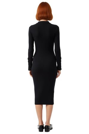 Kadın Bodycon Dik Yaka Düz Uzun Kollu Düğme Detaylı Midi Örme Elbise Şık Ve Konforlu Tasarım