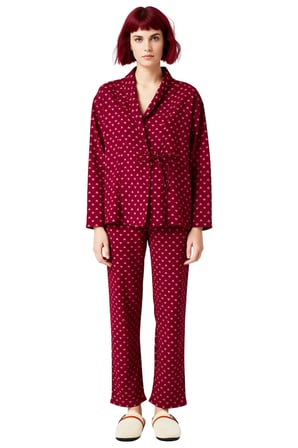 Kadın Kalp Desenli V Yaka Uzun Kollu Pijama Takımı Fonksiyonel Dayanıklı Kaliteli Konforlu