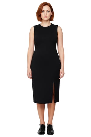 Kadın Siyah Bodycon Midi Örme Elbise Yırtmaç Detaylı Kolsuz Bisiklet Yaka Büyük Beden Şıklığı