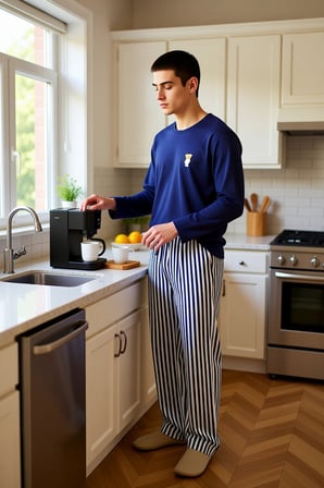 Erkek Ayıcık Baskılı Bisiklet Yaka Uzun Kollu Pijama Takımı Fonksiyonel Dayanıklı Kaliteli