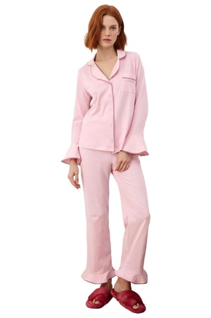 Kadın Gömlek Yaka Biyeli Pijama Takımı Fonksiyonel Dayanıklı Kaliteli Konforlu Estetik Şık