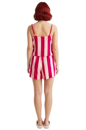 Kadın Şık Çok Çizgili Viskon Pijama Takımı Rahat Yazlık Ev Giyim Seti Ve