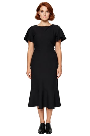 Kadın Büyük Beden Bodycon Midi Elbise Melek Kol Dokuma Kumaş Bisiklet Yaka Şık Günlük Stile Uygun