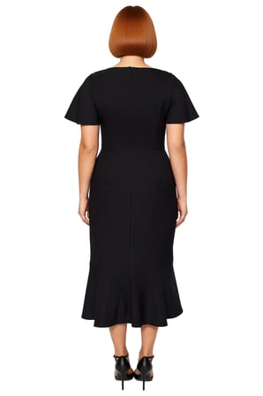 Kadın Büyük Beden Bodycon Midi Elbise Melek Kol Dokuma Kumaş Bisiklet Yaka Şık Günlük Stile Uygun