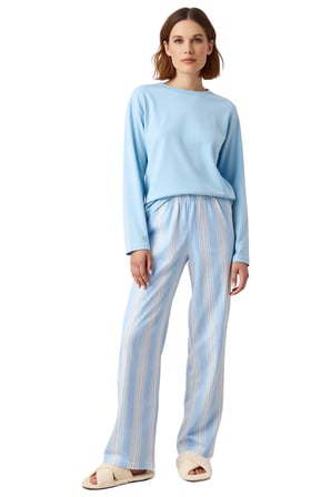 Kadın Antrasit Çizgili Pamuklu Pijama Takımı Fonksiyonel Dayanıklı Kaliteli Konforlu Rahat