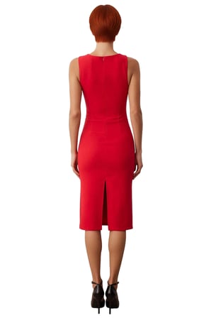 Kadınlar İçin Şık Ve Modern Bodycon Midi Elbise Asimetrik Yaka Detaylı Kolsuz Tasarım Kaliteli