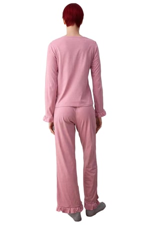 Kadın Fırfırlı Bisiklet Yaka Uzun Kollu Pijama Takımı Fonksiyonel Dayanıklı Kaliteli Rahat
