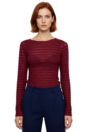 Kadın Dokulu Gofre Esnek Örme Bluz Bisiklet Yaka Uzun Kollu Casual Günlük Kışlık Konforlu Üst