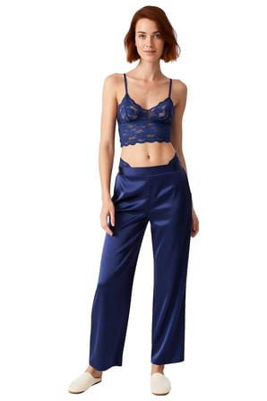 Kadın Açık Dantel Detaylı Saten Pijama Takımı Fonksiyonel Dayanıklı Kaliteli Konforlu Spor