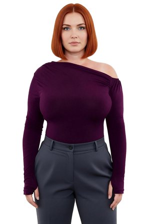 Kadın Asimetrik Yaka Büzgülü Sandy Dokuma Polyester Bluz Günlük Kullanıma Uygun Uzun Kollu