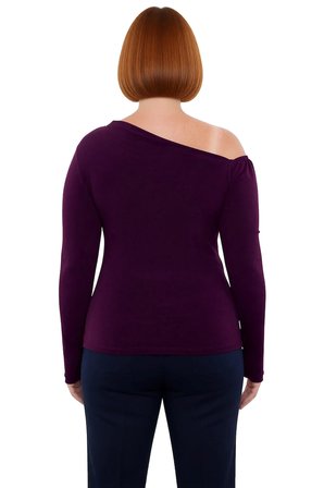 Kadın Asimetrik Yaka Büzgülü Sandy Dokuma Polyester Bluz Günlük Kullanıma Uygun Uzun Kollu