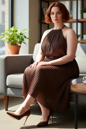 Kadın Büyük Beden Kahverengi Düz Halter Yaka Maxi Bodycon Dokuma Elbise Şık Davetler İçin Kaliteli