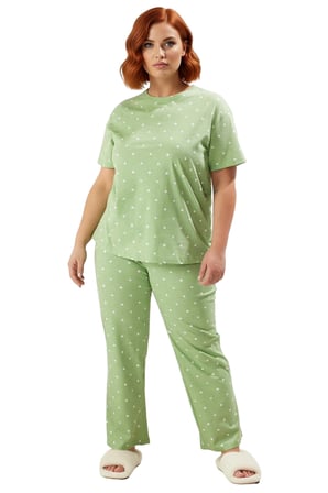 Mint Kalp Desenli Kadın Pijama Takımı Fonksiyonel Dayanıklı Kaliteli Konforlu Estetik Spor