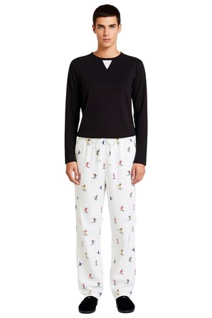 Erkek Bisiklet Yaka Waffle Pijama Takımı Kayak Desenli Pantolon Fonksiyonel Dayanıklı Spor