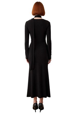 Kadın Bodycon Kalıp V Yaka Kuşak Detaylı Maxi Elbise Uzun Kollu Kış Şık Akşam Davetleri İçin