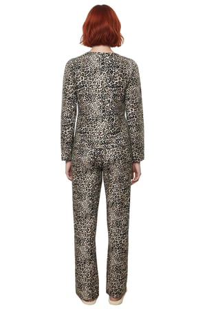 Kadın Şık Leopar Desenli Pamuklu Pijama Takımı Regular Kalıp Geniş Paça Uzun Ömürlü Rahat Kullanım