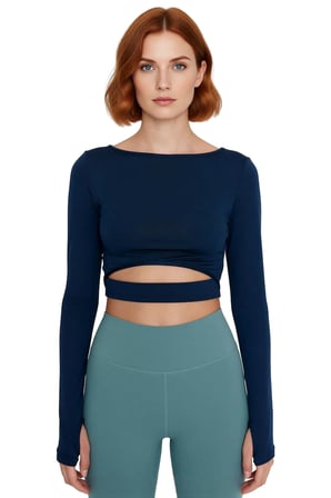 Kadın Bordo Crop Uzun Kollu Bisiklet Yaka Spor Bluz Pencere Detaylı ve Baş Parmak Delikli Kaliteli