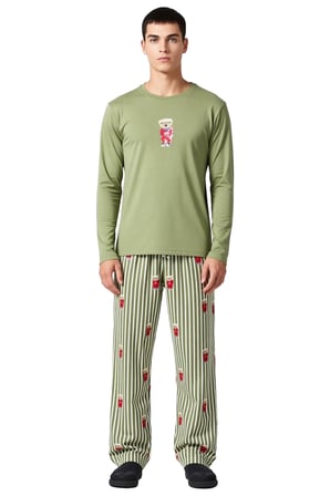 Erkek Ayıcıklı Bisiklet Yaka Uzun Kollu Pijama Takımı Fonksiyonel Dayanıklı Kaliteli Rahat
