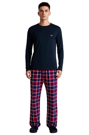 Erkek Antrasit Bisiklet Yaka Ekose Desenli Pijama Takımı Fonksiyonel Dayanıklı Kaliteli Şık