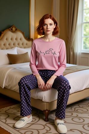 Kedi Kalp Atışı Baskılı Bisiklet Yaka Pijama Takımı Kadın Fonksiyonel Dayanıklı Kaliteli Şık