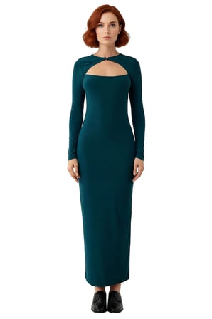 Kadın Bodycon Kesim Uzun Kollu Maxi Elbise Cut Out Detaylı Şık Gece Kokteyl Kıyafeti Kaliteli