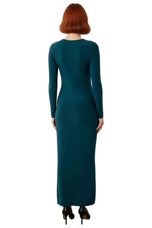 Kadın Bodycon Kesim Uzun Kollu Maxi Elbise Cut Out Detaylı Şık Gece Kokteyl Kıyafeti Kaliteli